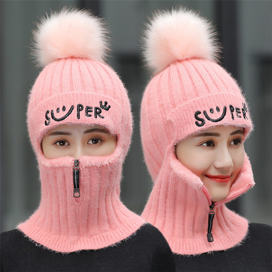 Ensemble de Chapeaux d'Hiver en Laine pour Femme, Masque Chaud en Velours Optique, Bonnets de Cyclisme, Skullies, Col de Pull, 2023 AI0001 – Image 6
