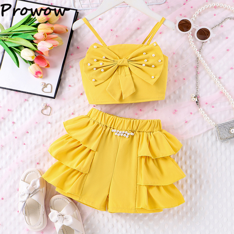 Prowow-Ensemble haut et short à volants pour jeunes filles, tenue d'été élégante, 2 pièces AI0001 – Image 3