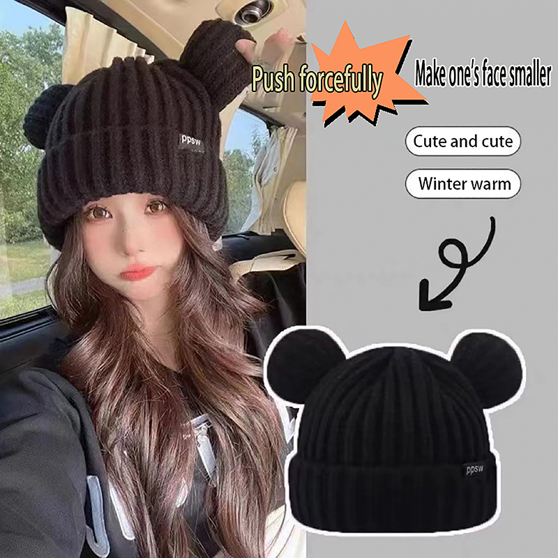 Casquettes en laine faites à la main avec des oreilles de chat pour femmes, chapeaux épais, Harajuku doux, bonnet en peluche, Y2K, cool, coréen, mignon, fille AI0001 – Image 6
