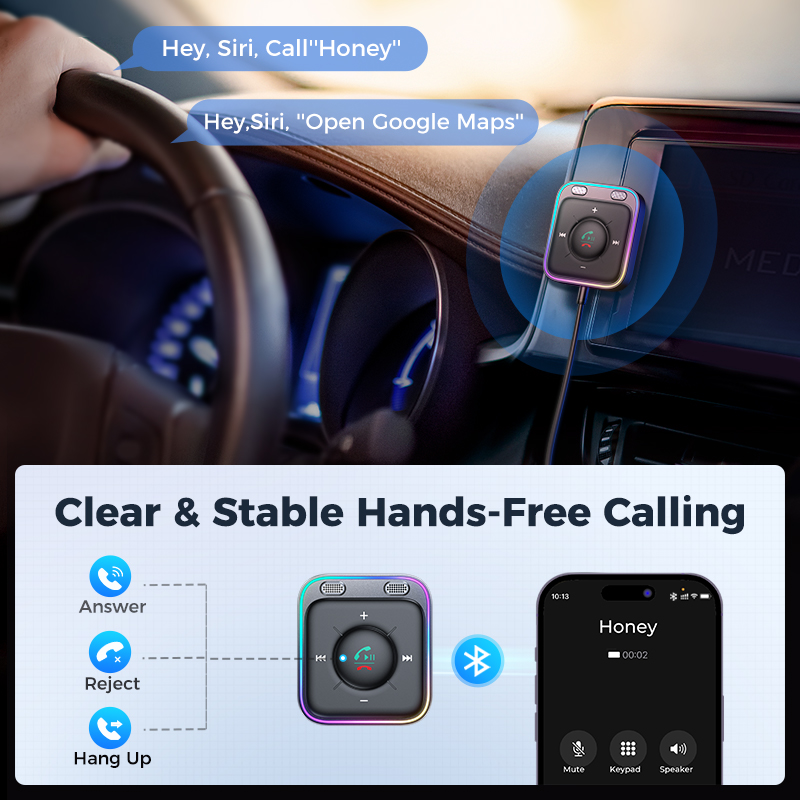 Pomerroom-Adaptateur de voiture Bluetooth 5.4 avec suppression du bruit, récepteur sans fil, kit Plug-and-Play, micros pour touristes, AUX AI0001 – Image 4