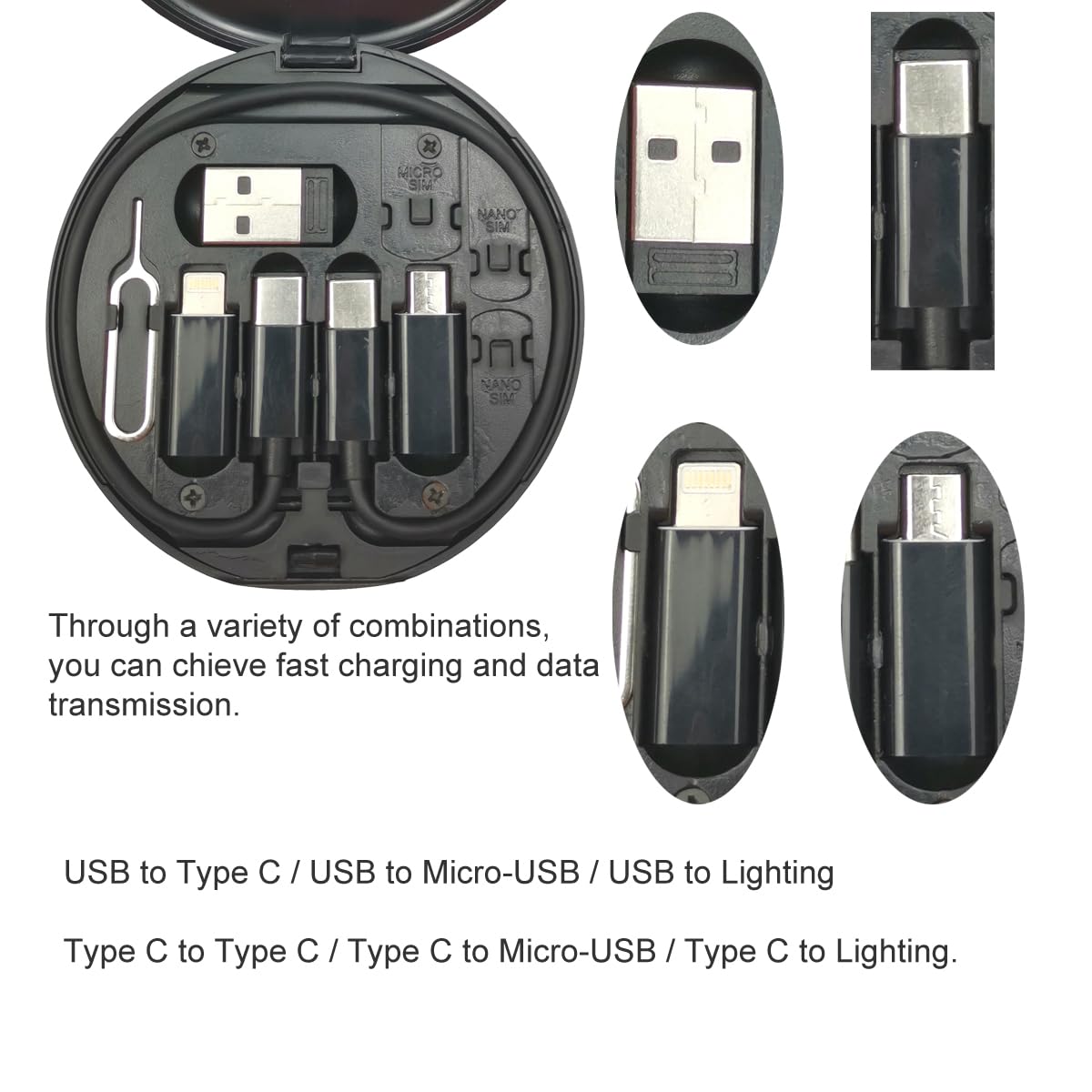 Boîte de rangement multifonctionnelle pour câble de données USB, adaptateur de charge multi USB, kit de câble USB vers type C AI0001 – Image 4