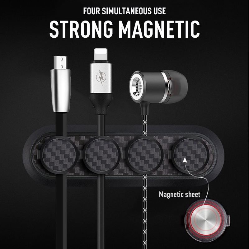 Enrouleur de gestion de câble magnétique en fibre de carbone, protecteur d'aimant, clip de câble, support de chargeur USB bien rangé, bureau AI0001 – Image 5