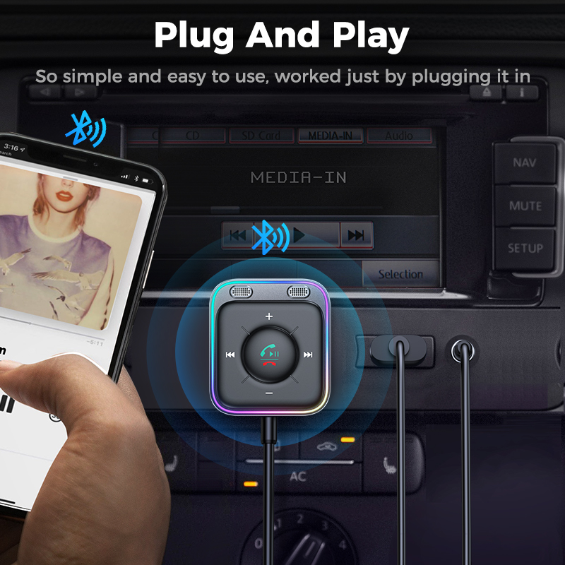 Pomerroom-Adaptateur de voiture Bluetooth 5.4 avec suppression du bruit, récepteur sans fil, kit Plug-and-Play, micros pour touristes, AUX AI0001 – Image 6