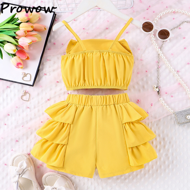 Prowow-Ensemble haut et short à volants pour jeunes filles, tenue d'été élégante, 2 pièces AI0001 – Image 2