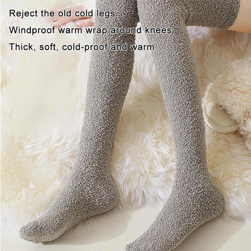 Chaussettes hautes au-dessus du genou pour femmes, chaussettes en peluche pour dormir à la maison, chaussettes de sol longues, chaussettes de cuisse hautes, chaussettes amusantes, chaudes, sourire, solide, hiver, Jk AI0001 – Image 5