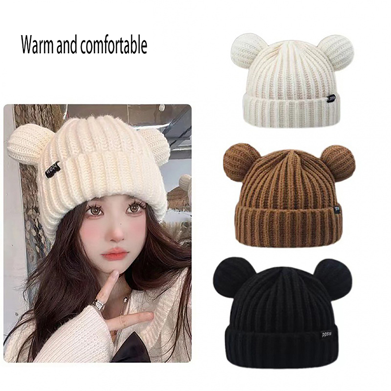 Casquettes en laine faites à la main avec des oreilles de chat pour femmes, chapeaux épais, Harajuku doux, bonnet en peluche, Y2K, cool, coréen, mignon, fille AI0001 – Image 7
