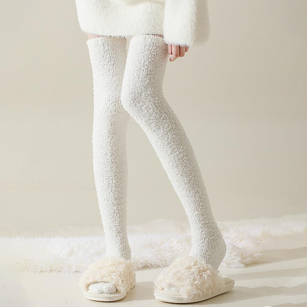 Chaussettes hautes au-dessus du genou pour femmes, chaussettes en peluche pour dormir à la maison, chaussettes de sol longues, chaussettes de cuisse hautes, chaussettes amusantes, chaudes, sourire, solide, hiver, Jk AI0001 – Image 2
