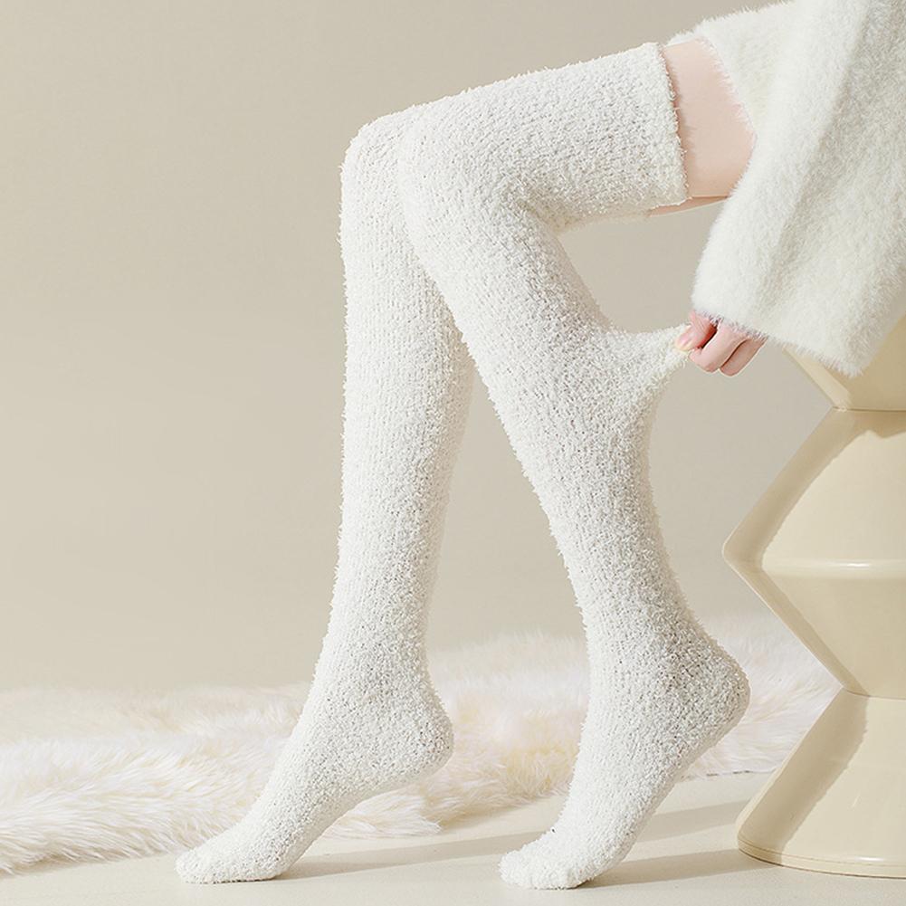 Chaussettes hautes au-dessus du genou pour femmes, chaussettes en peluche pour dormir à la maison, chaussettes de sol longues, chaussettes de cuisse hautes, chaussettes amusantes, chaudes, sourire, solide, hiver, Jk AI0001 – Image 3