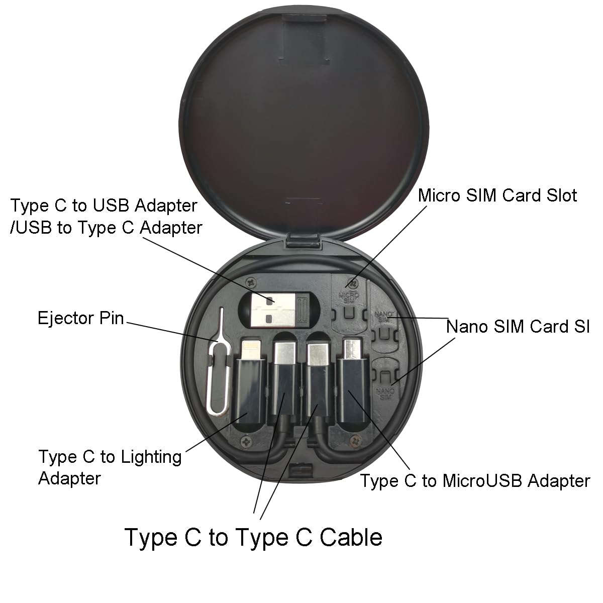 Boîte de rangement multifonctionnelle pour câble de données USB, adaptateur de charge multi USB, kit de câble USB vers type C AI0001 – Image 6
