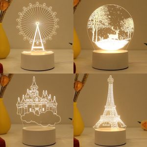 Veilleuse USB 3D de la tour Eiffel, grande roue, château, décoration de la maison, cadeau d'anniversaire pour petite amie, ornement de Noël, fête de Léon AI0001