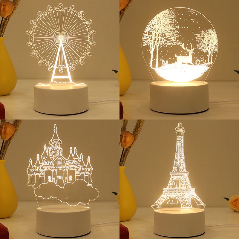 Veilleuse USB 3D de la tour Eiffel, grande roue, château, décoration de la maison, cadeau d'anniversaire pour petite amie, ornement de Noël, fête de Léon AI0001
