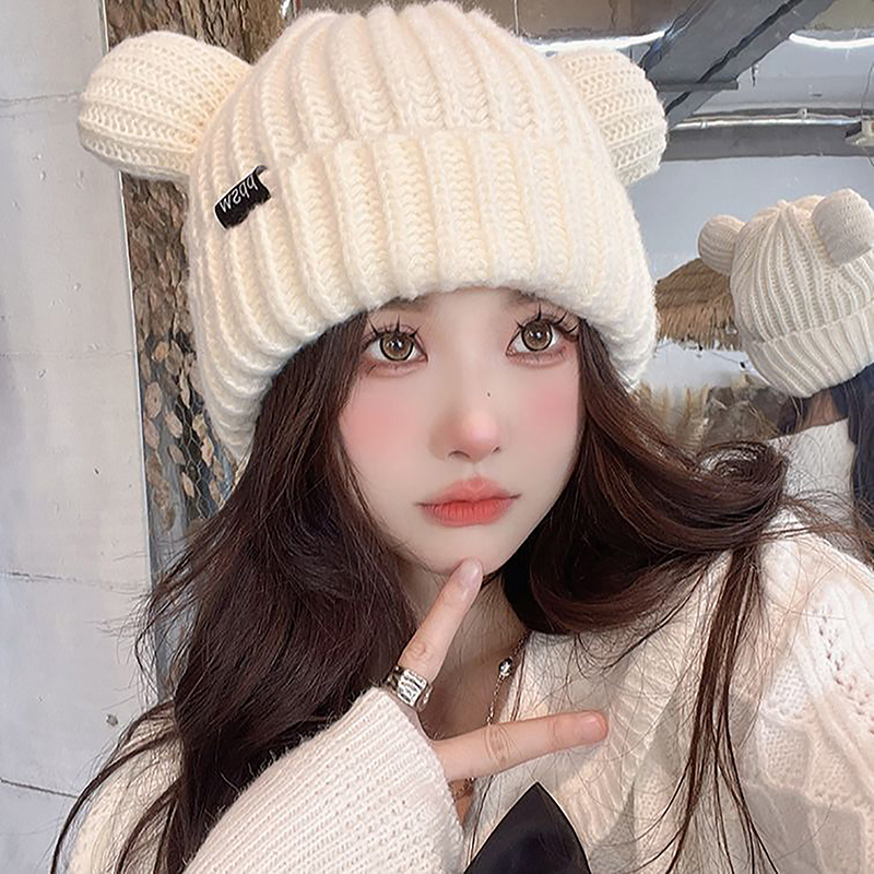Casquettes en laine faites à la main avec des oreilles de chat pour femmes, chapeaux épais, Harajuku doux, bonnet en peluche, Y2K, cool, coréen, mignon, fille AI0001 – Image 4