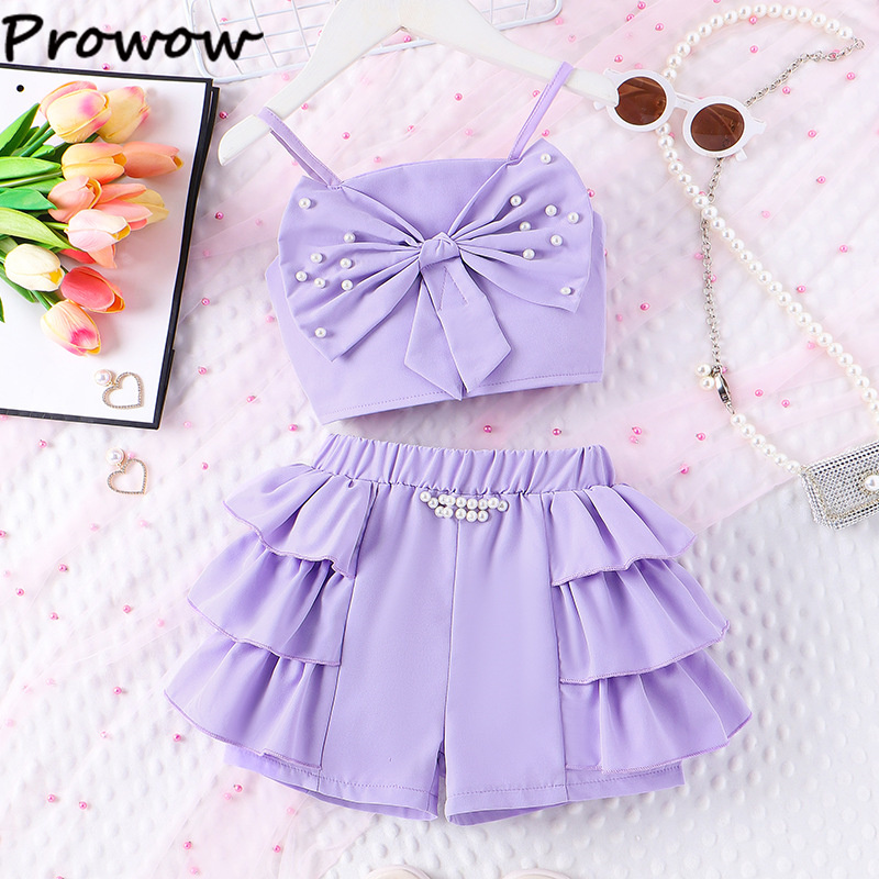 Prowow-Ensemble haut et short à volants pour jeunes filles, tenue d'été élégante, 2 pièces AI0001 – Image 5