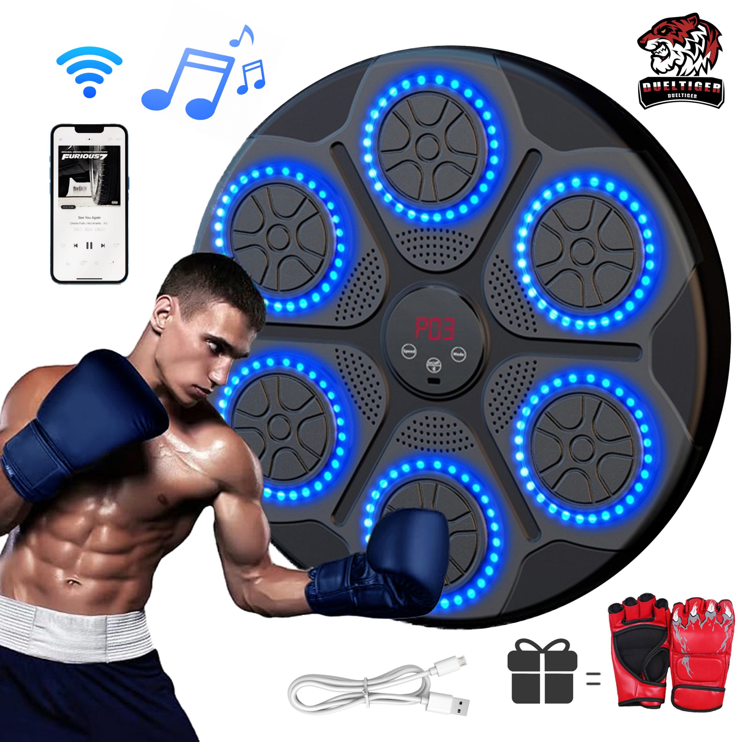Machine de boxe murale Bluetooth intelligente, musique, entraîneur de boxe, salle de sport à domicile, cible électronique, équipement de poinçonnage, nouveau AI0001