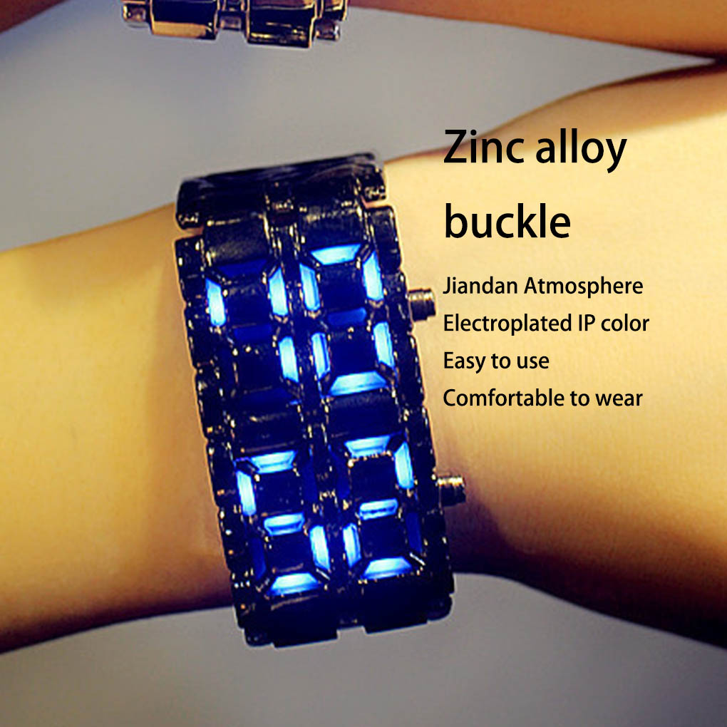 Montre-bracelet numérique LED sans visage pour hommes, lave, style rétro, horloge à main, bracelet, couple amoureux, complet JORed AI0001