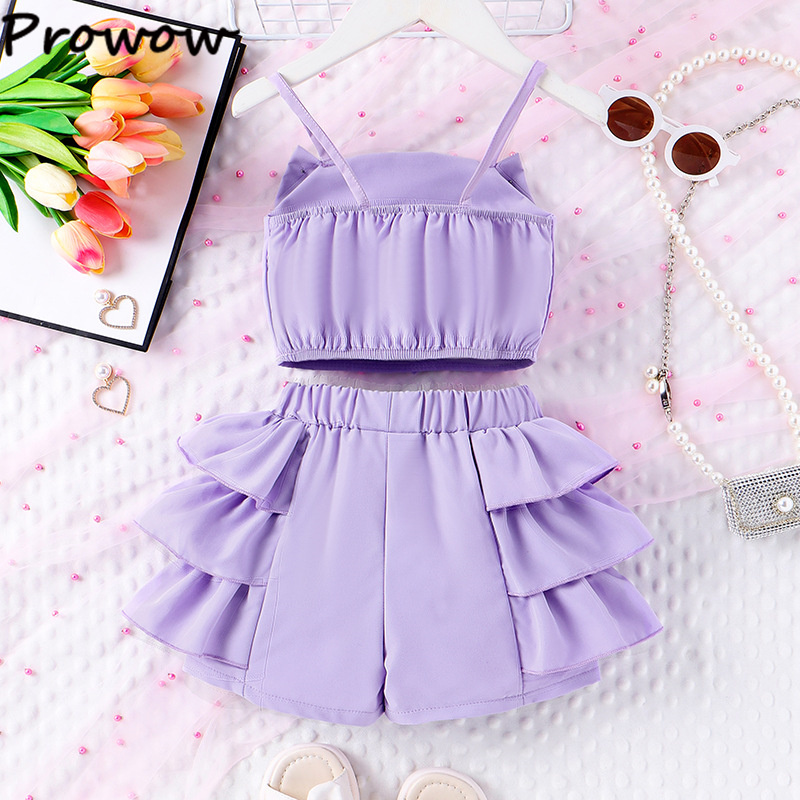 Prowow-Ensemble haut et short à volants pour jeunes filles, tenue d'été élégante, 2 pièces AI0001 – Image 4