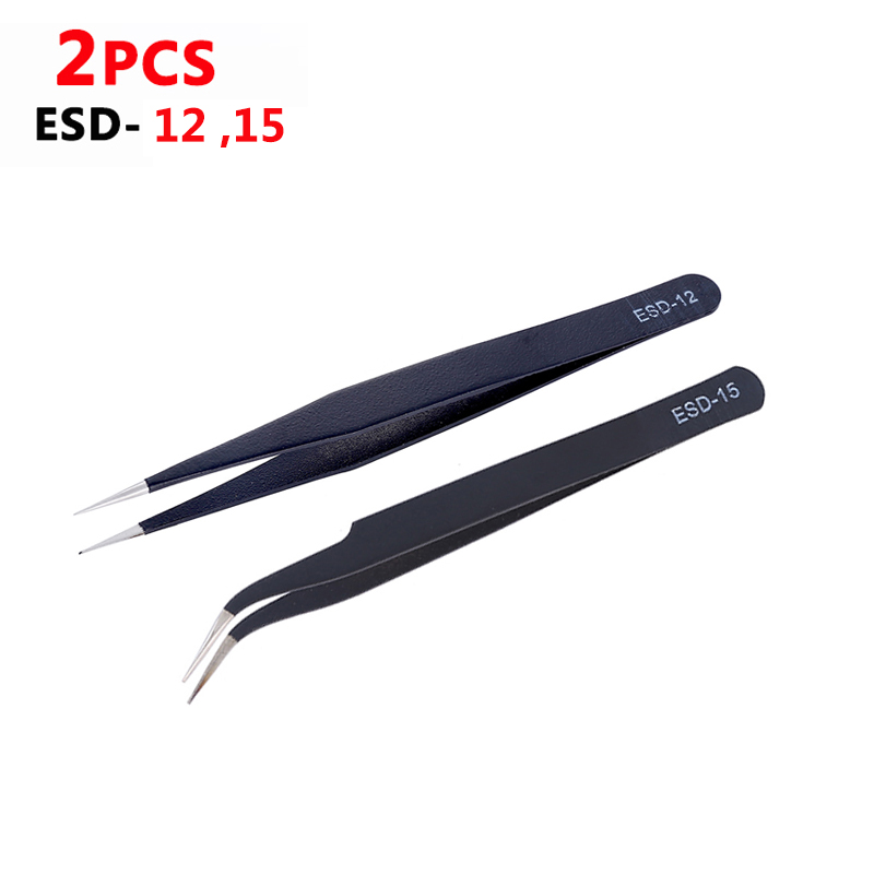 ESD-Pince à épiler de précision en acier inoxydable, outils de réparation industrielle, pincettes pour l'électronique, l'artisanat de soudure AI0001 – Image 4