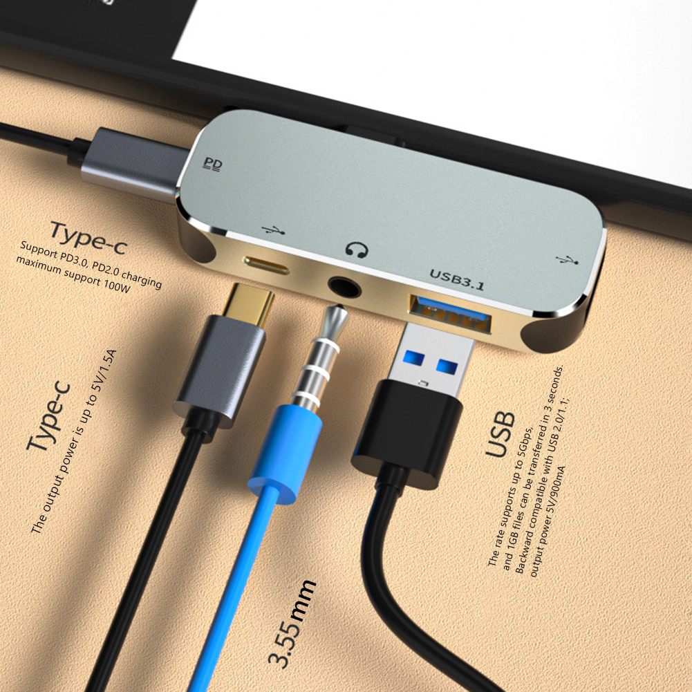 Airies d'extension de type C vers 3.5 PD100W, répartiteur compatible HDMI, USB 3.0, USB 2.0, USB 3.1 AI0001 – Image 2