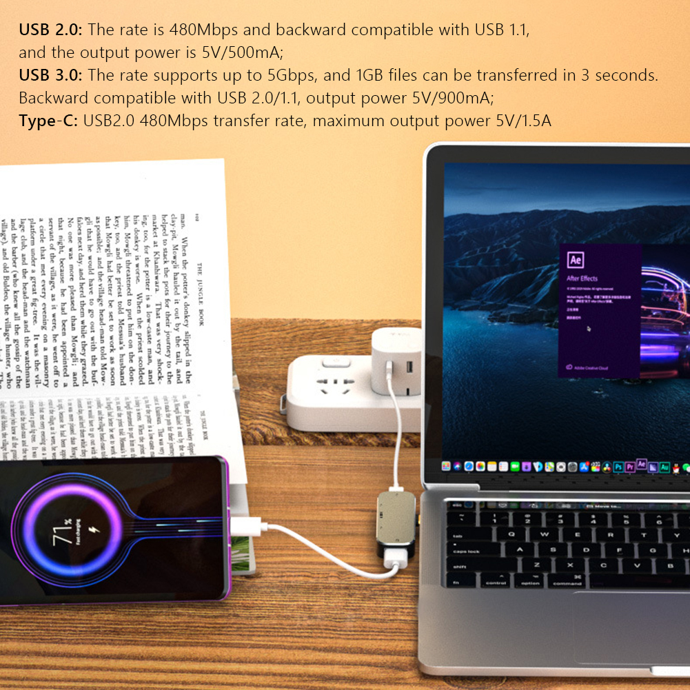Airies d'extension de type C vers 3.5 PD100W, répartiteur compatible HDMI, USB 3.0, USB 2.0, USB 3.1 AI0001 – Image 3
