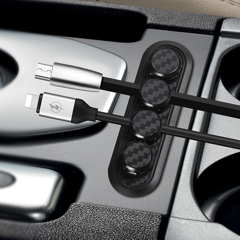 Enrouleur de gestion de câble magnétique en fibre de carbone, protecteur d'aimant, clip de câble, support de chargeur USB bien rangé, bureau AI0001 – Image 4