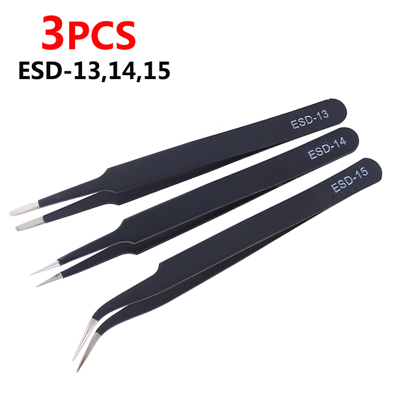 ESD-Pince à épiler de précision en acier inoxydable, outils de réparation industrielle, pincettes pour l'électronique, l'artisanat de soudure AI0001 – Image 6