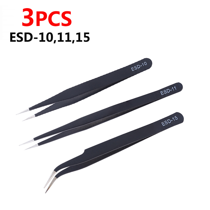 ESD-Pince à épiler de précision en acier inoxydable, outils de réparation industrielle, pincettes pour l'électronique, l'artisanat de soudure AI0001 – Image 2