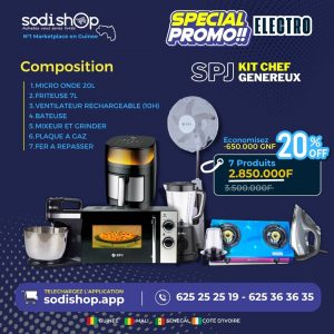 Spécial Promo Electro - Kit chef - Micro-Onde - Friteuses de 7L - Ventilateurs Réchargeable ( 10h autonomie ) - Bateuses - Mixeur et Crinder - Plaque à gaz et Fer à Répasser Sodi00