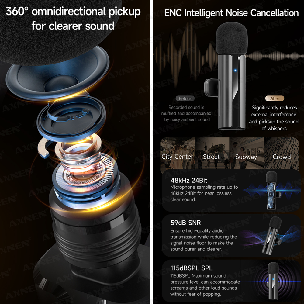 Micro-cravate Sans Fil 2-en-1 pour iPhone Android – Mini Micro avec Réduction de Bruit & Réverbération, Son Pro pour TikTok, YouTube, Podcasts, Interviews, Vlogs et Enregistrements en Direct AI0001 – Image 5