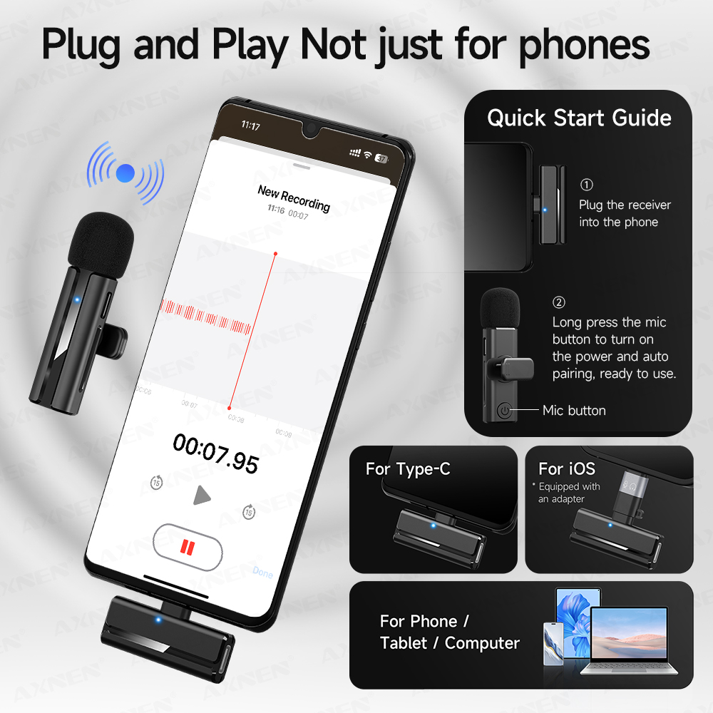 Micro-cravate Sans Fil 2-en-1 pour iPhone Android – Mini Micro avec Réduction de Bruit & Réverbération, Son Pro pour TikTok, YouTube, Podcasts, Interviews, Vlogs et Enregistrements en Direct AI0001 – Image 4