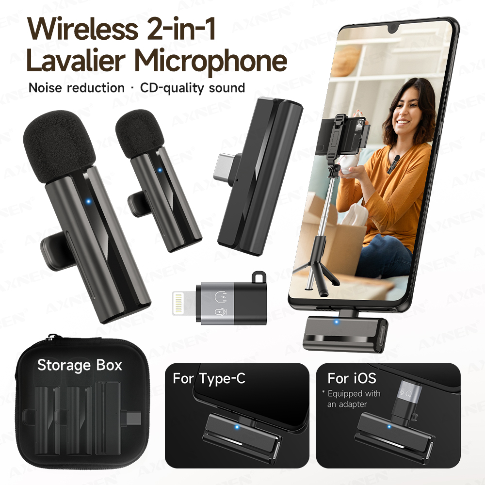 Micro-cravate Sans Fil 2-en-1 pour iPhone Android – Mini Micro avec Réduction de Bruit & Réverbération, Son Pro pour TikTok, YouTube, Podcasts, Interviews, Vlogs et Enregistrements en Direct AI0001
