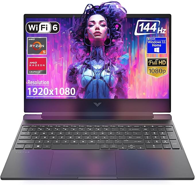 Ordinateur portable de jeu HP Victus 15,6 po FHD 144 Hz, AMD Ryzen 5-7535HS, AMD Radeon RX 6550M (Beats RTX 2050), clavier rétroéclairé, Windows 11 Famille, avec tissu (16 Go de RAM | SSD PCIe de 512 Go) EXPZD0025