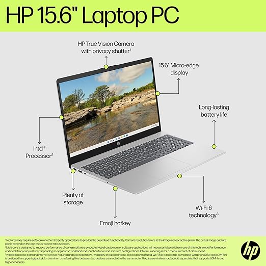 Ordinateur portable HP 15-fc0011ne, FHD de 15,6 pouces, AMD Ryzen™ 7 7730U, 16 Go de RAM, SSD de 512 Go, carte graphique AMD Radeon™, Windows 11 Famille, KB en/ar, argent naturel - EXPZD0025 – Image 2