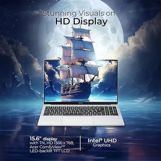 Ordinateur portable Acer Aspire 3 avec écran IPS FHD 15,6 pouces antireflet, Celeron® N4500, 8 Go de RAM, SSD 512 Go, carte graphique Intel UHD intégrée, Eng Arb, W11 Pro, Argent EXPZD0025 – Image 3